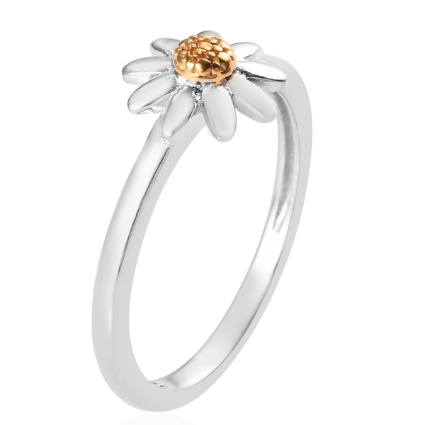 Platinum and Yellow Gold Overlay Sterling Silver Daisy Flower Ring