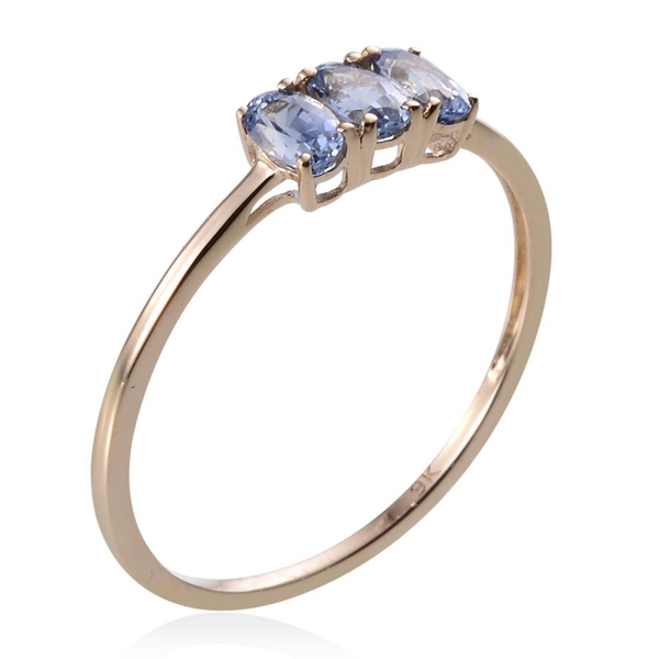 9K Y Gold Ceylon Blue Sapphire (Ovl) Trilogy Ring 0.750 Ct.
