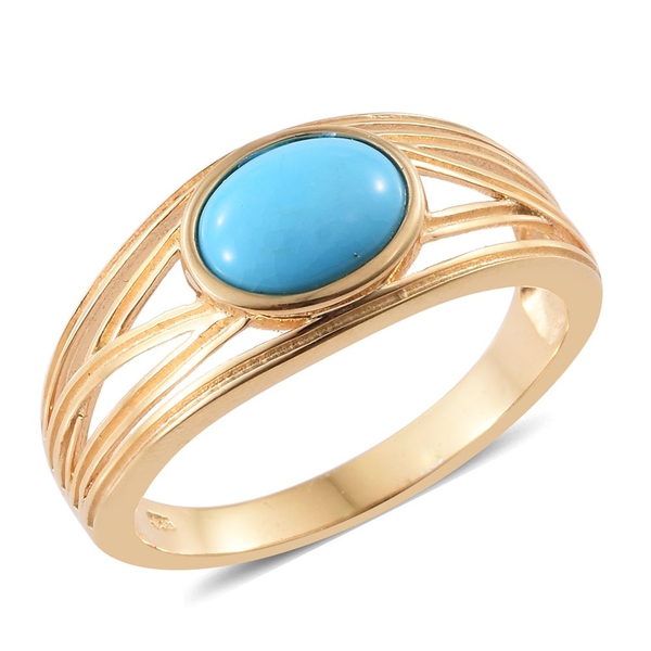 Arizona Sleeping Beauty Turquoise (Ovl) Solitaire Ring in 14K Gold Overlay Sterling Silver 1.500 Ct.