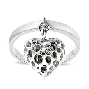 RACHEL GALLEY Angel Heart Collection - Chrome Diopside Lattice Heart Charm Ring in Rhodium Overlay S