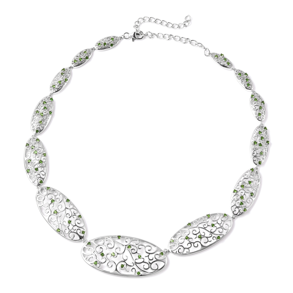 LucyQ Victorian Era Collection - Chrome Diopside Necklace (Size 20) in Rhodium Overlay Sterling Silv