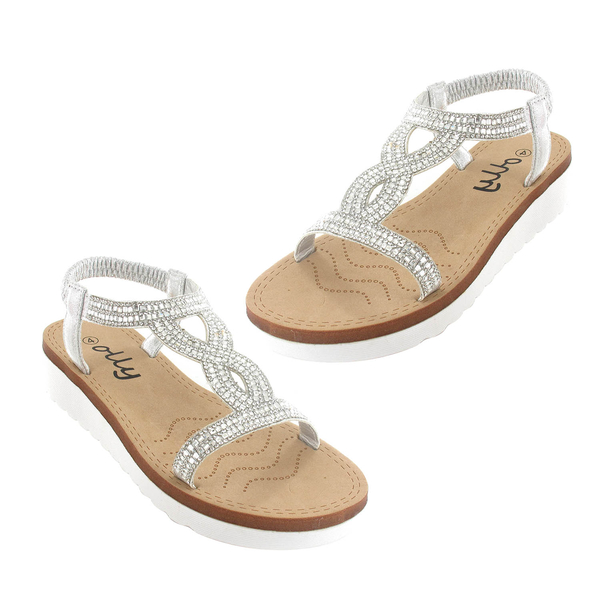 OLLY Belle Toe Post Low Wedge Sandal (Size 4) - Silver