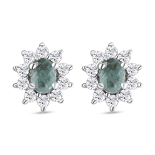 Alexandrite and Natural Cambodian Zircon Stud Earrings (With Push Back) in Platinum Overlay Sterling