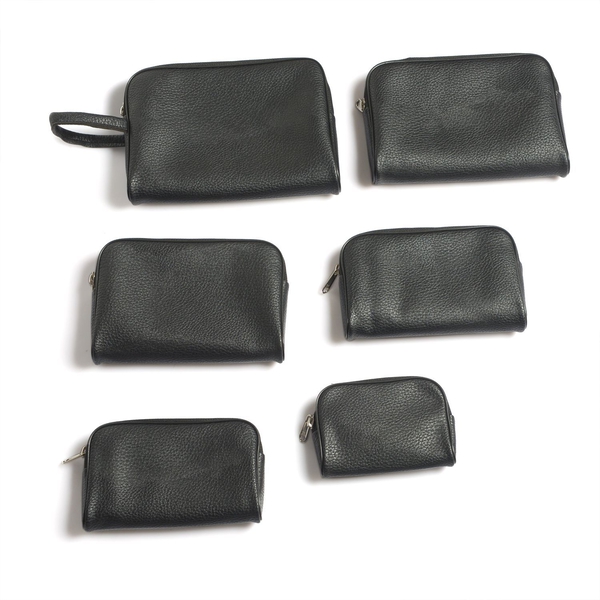 Set of 6 - Faux Leather Black Colour Jewellery Pouch