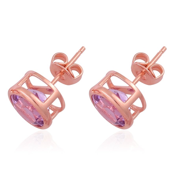 Rose De France Amethyst (Rnd) Stud Earrings (with Push Back) in Rose Gold Overlay Sterling Silver 3.000 Ct.