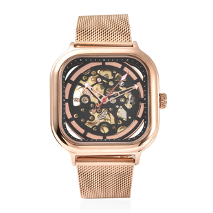 GENOA Automatic Movement Black & Rose Gold Dial 3 ATM Water Resistant Mesh Belt Watch in Rose Gold Tone