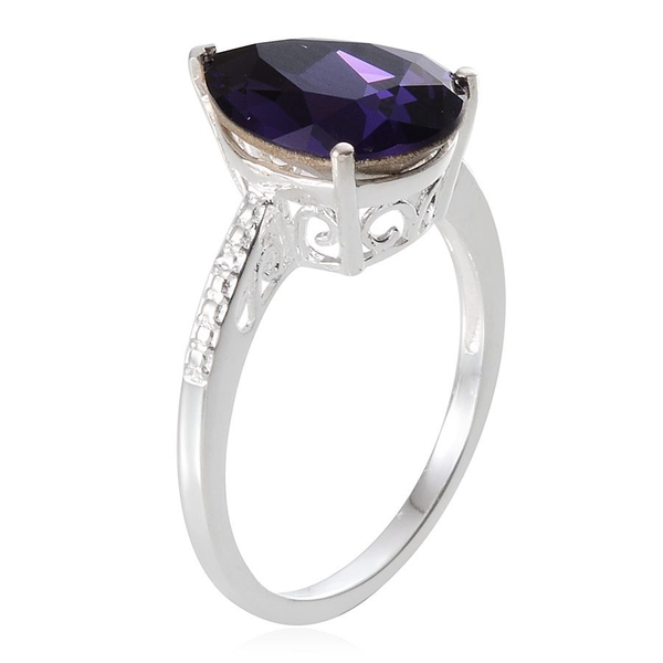 - Purple Velvet Crystal (Pear) Solitaire Ring in Sterling Silver 5.500 Ct.