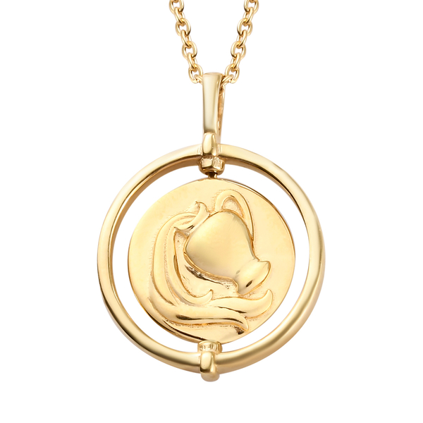 Sunday Child 14K Gold Overlay Sterling Silver Aquarius Zodiac Sign Pendant with Chain (Size 20), Sil