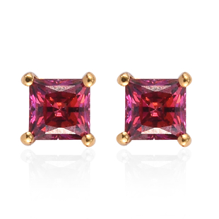 Lustro Stella 14K Gold Overlay Sterling Silver Stud Earrings (with Push Back) Made with Red  ZIRCONI