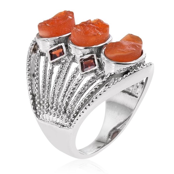 Jalisco Fire Opal (Ovl), Mozambique Garnet Ring in ION Plated Stainless Steel Bond 4.250 Ct.