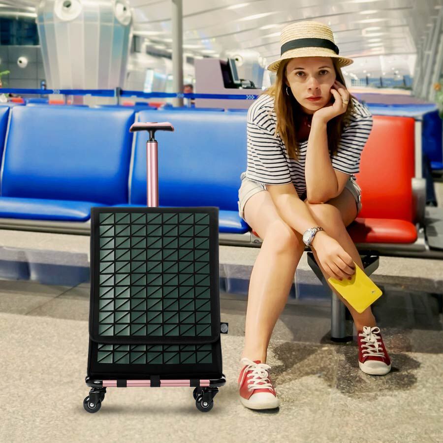 FARINO Unique Top-Loading Bag On 360 Rollerblade Spinner Wheel in Green and Rose Gold