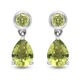 AA Hebei Peridot (Pear and Rnd) Drop Earrings (with Push Back) in Platinum Overlay Sterling Silver 2