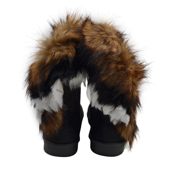 Women Faux Fur Lined Winter Warm Snow Ankle Boots - Black