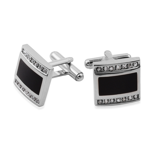 (Option 3) Close Out Deal AAA Simulated Diamond (Rnd) Cufflinks in Silver Bond
