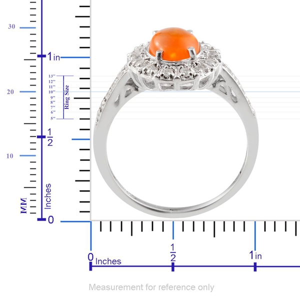 Orange Ethiopian Opal (Ovl 0.75 Ct), White Topaz Ring in Platinum Overlay Sterling Silver 1.150 Ct.