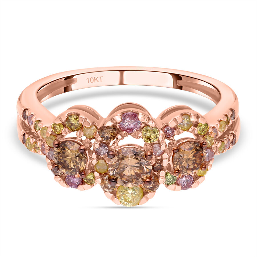 10K Rose Gold Certified Argyle Champagne and Natural Multi Colour Diamond Ring 1.00 Ct.