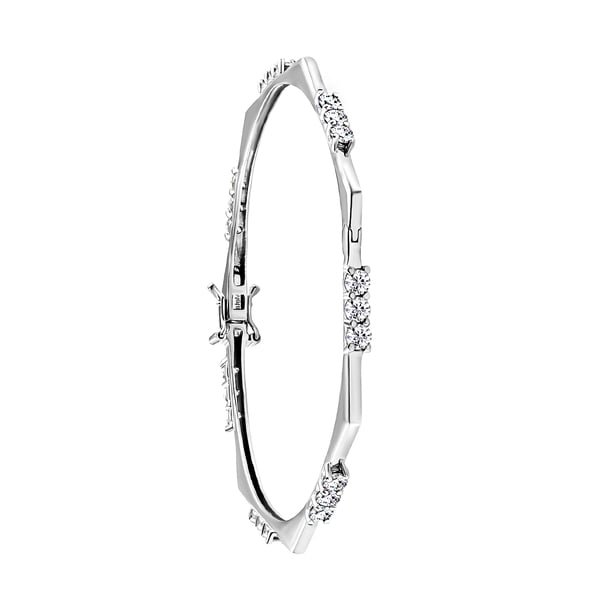 Moissanite Bangle (Size 7.5) in Platinum Overlay Sterling Silver 3.46 Ct, Silver Wt. 11.04 Gms