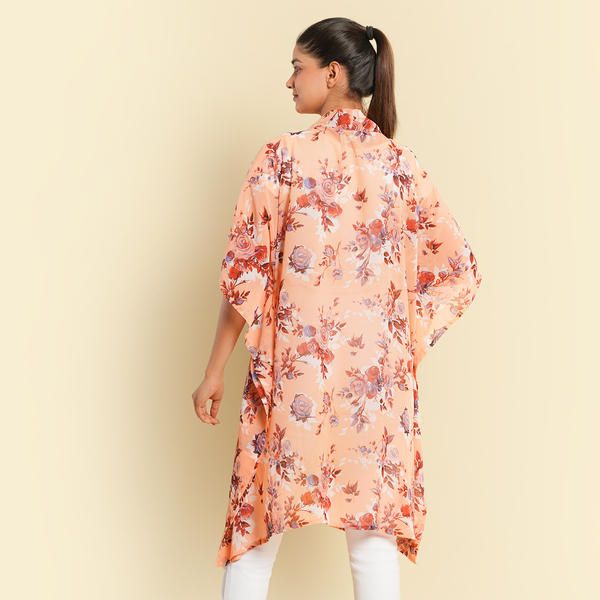TAMSY Floral Pattern Kimono (Curve Size) - Orange