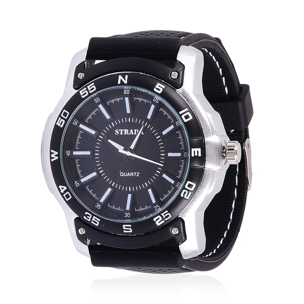 STRADA Japanese Movement Black and White Dial Water Resistant Watch in Silver Tone with Stainless Ba