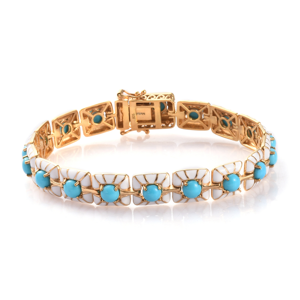 8 Carat Arizona Sleeping Beauty Turquoise Enamelled Bracelet in Gold Plated Silver 7 Inch