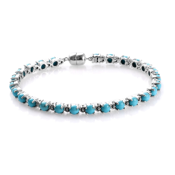 Arizona Sleeping Beauty Turquoise (Rnd) Bracelet (Size 7) in Platinum Overlay Sterling Silver 8.25 C