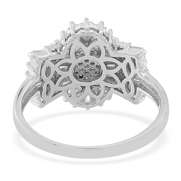 ELANZA AAA Simulated White Diamond (Bgt) Ring in Rhodium Plated Sterling Silver