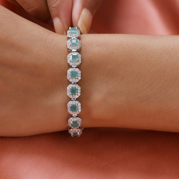 Grandidierite and Natural Cambodian Zircon Bracelet (Size-7.5) in Platinum Overlay Sterling Silver 12.30 Ct.
