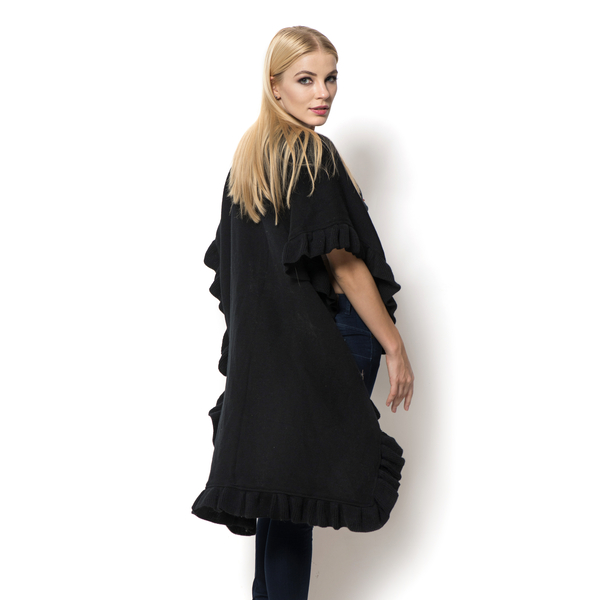 Close Out Italian Designer Inspired Black Colour Ruana (Size 100x80 Cm)