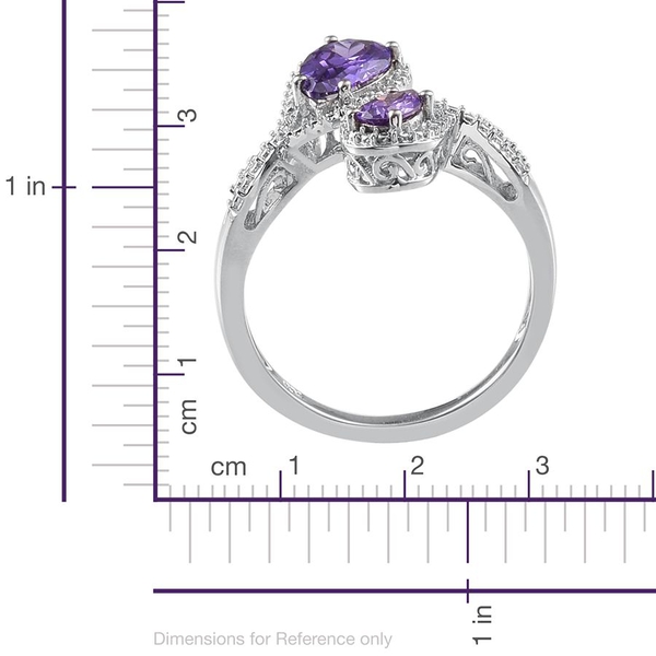 ELANZA AAA Simulated Tanzanite (Pear), Simulated Diamond Crossover Ring in Platinum Overlay Sterling Silver
