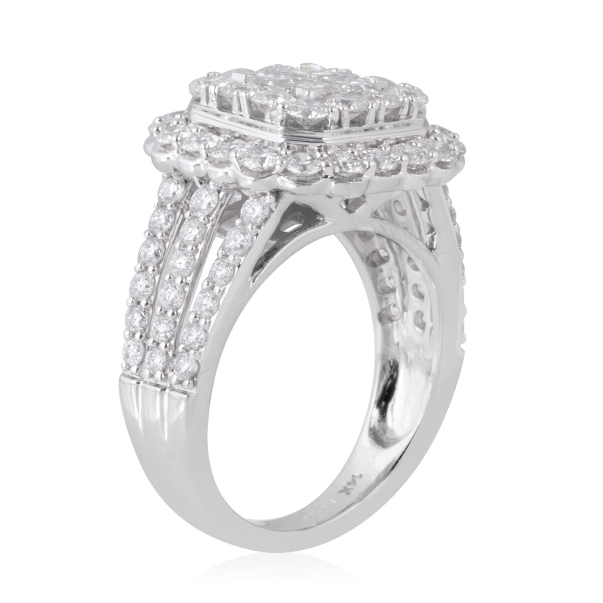 New York Close Out- Limited Available 14K White Gold (I1 /G-H) Diamond (Sqr and Rnd) Ring 3.000 Ct, Gold wt 8.50 Gms.