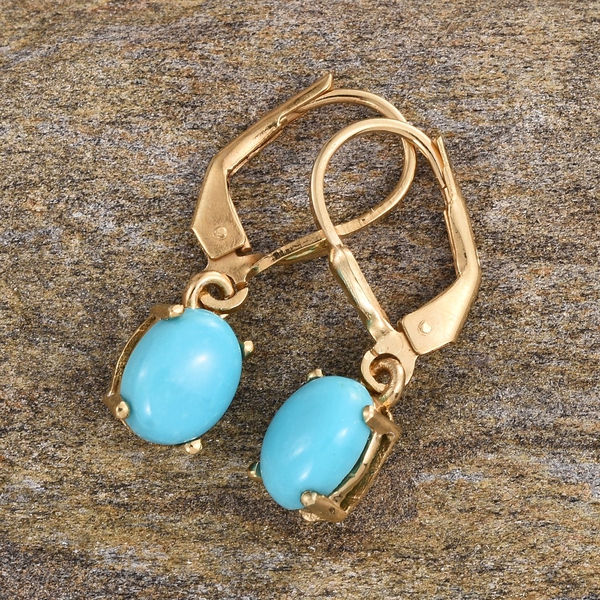 Sonoran Turquoise (Ovl) Lever Back Earrings in 14K Gold Overlay Sterling Silver 2.000 Ct.