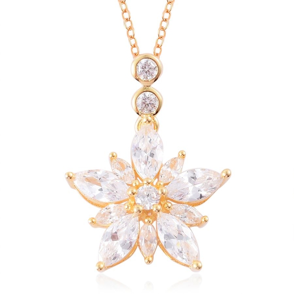 ELANZA AAA Simulated White Diamond Floral Pendant With Chain in Yellow Gold Overlay Sterling Silver