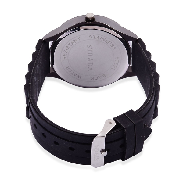 STRADA Japanese Movement Black Colour Dial Water Resistant Watch in Silver Tone with Stainless Steel Back and Black Colour Silicone Strap