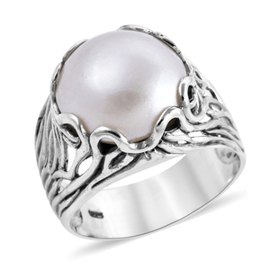 Royal Bali Mabe White Pearl Solitaire Ring in Sterling Silver 5.87 Grams
