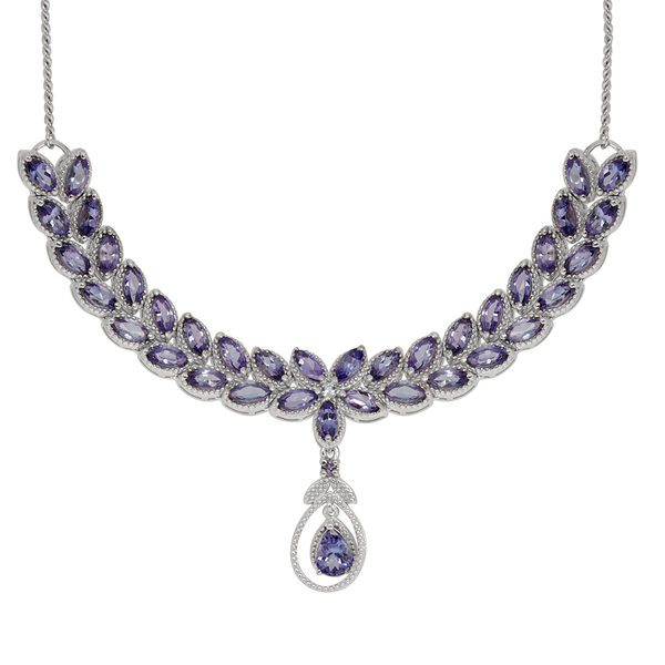 Tanzanite (Pear 0.65 Ct) Necklace (Size 18) in Platinum Overlay Sterling Silver 9.250 Ct.