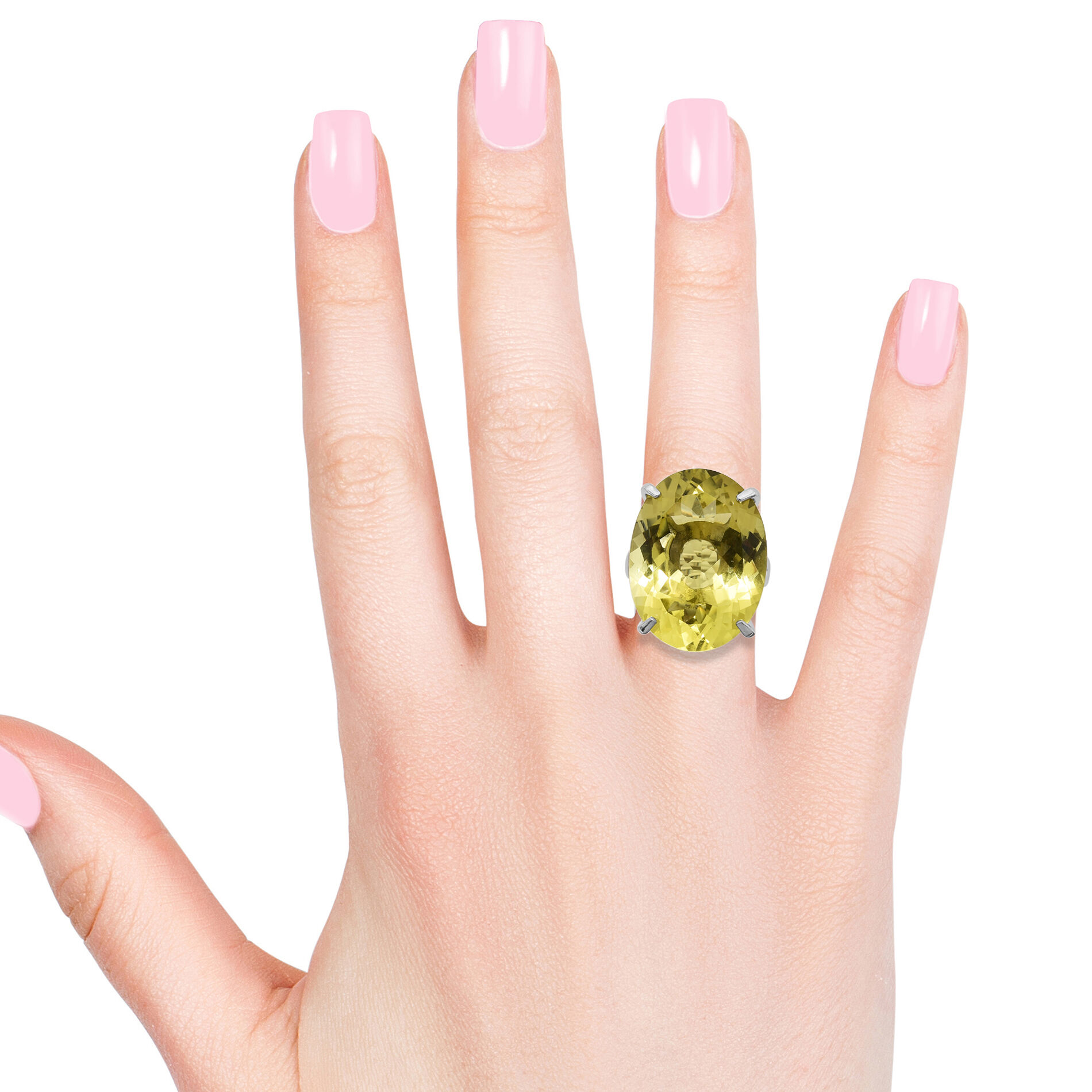 Natural Ouro Verde Quartz (Ovl 24x18 mm) Ring in Platinum Overlay Sterling Silver 26.000 Ct, Silver wt 5.00 Gms.