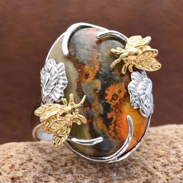 Bumble Bee Jasper (Ovl) Ring in Platinum and Yellow Gold Overlay Sterling Silver 20.000 Ct.