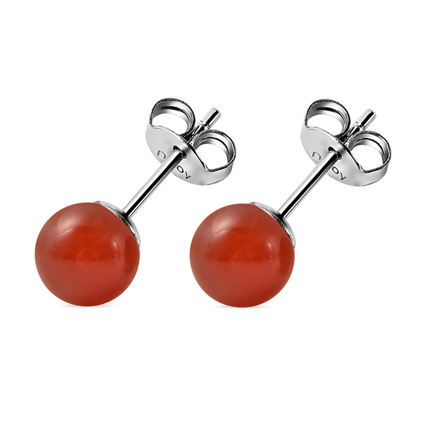 Dyed Red Agate Stud Earrings (With Push Back)  in Rhodium Overlay Sterling Silver 3.00 Ct.