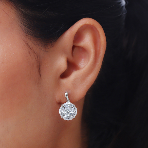 Lustro Stella Platinum Overlay Sterling Silver Earrings (with Push Back) Made with Finest CZ 9.07 Ct.