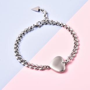 Heart and Arrow Bracelet (Size 7.5 with 1 inch Ext.) in Stainless Steel