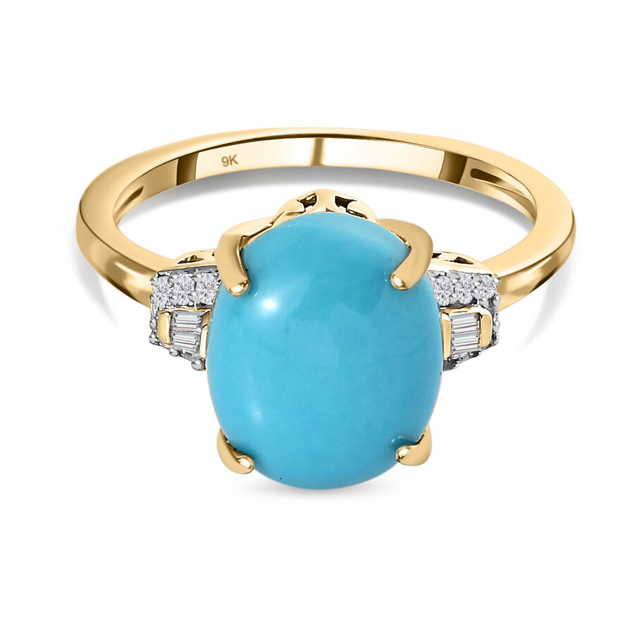 9K Yellow Gold Arizona Sleeping Beauty Turquoise and Diamond  Ring 3.57 Ct