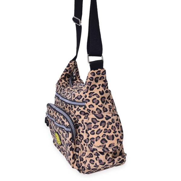 Designer Inspired- Beige, Black and Multi Colour Leopard Pattern Multi Pocket Waterproof Crossbody Bag with Adjustable Shoulder Strap (Size 30X20X10 Cm)