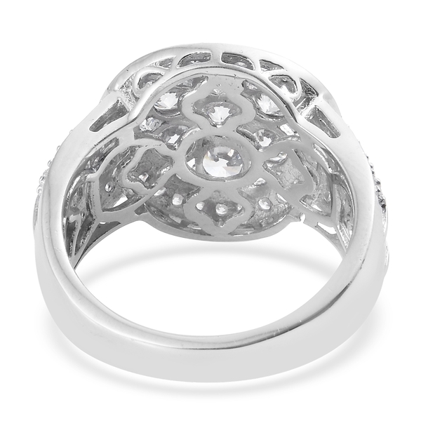 J Francis - Platinum Overlay Sterling Silver (Rnd) Ring Made with Finest CZ, Silver wt 7.63 Gms.