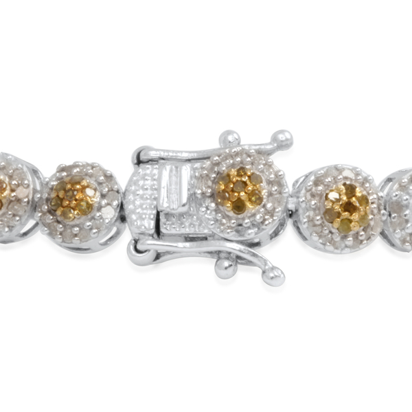 Yellow Diamond (Rnd), Diamond Bracelet in Platinum Overlay Sterling Silver (Size 7) 3.550 Ct.