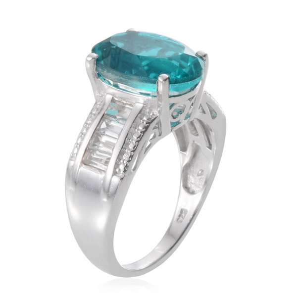 Capri Blue Quartz (Ovl 6.75 Ct), White Topaz Ring in Platinum Overlay Sterling Silver 8.000 Ct.