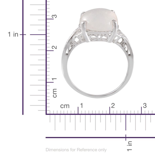 Ceylon Rainbow Moonstone (Ovl 12.00 Ct), Diamond Ring in Platinum Overlay Sterling Silver 12.010 Ct.