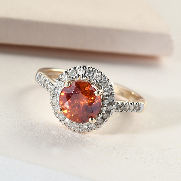 TJC Launch- 9K Yellow Gold AAA Red Sphalerite and Diamond Ring 2.15 Ct.