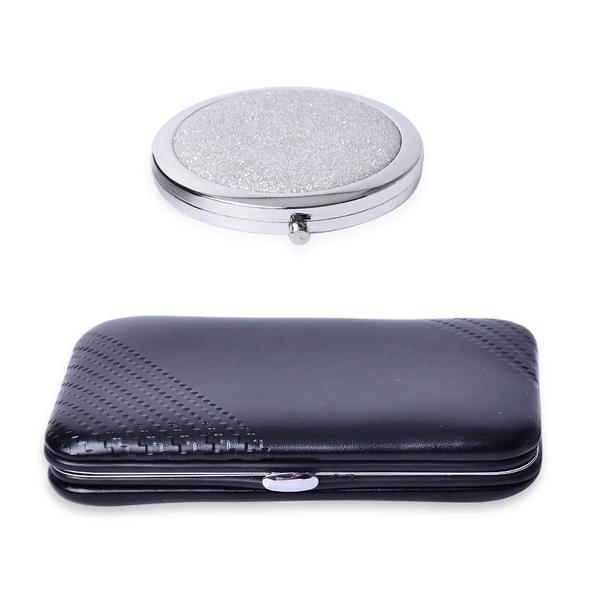 Black Colour Minicare Kit (6 Pcs) and Silver Colour Compact Mirror in Stainless Steel