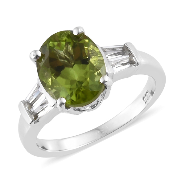 2.75 Ct AAA Rare Size Hebei Peridot and White Topaz Ring in  Silver