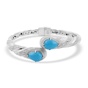 Royal Bali Collection - Arizona Sleeping Beauty Turquoise Bypass Bangle (Size 7.5) in Sterling Silve
